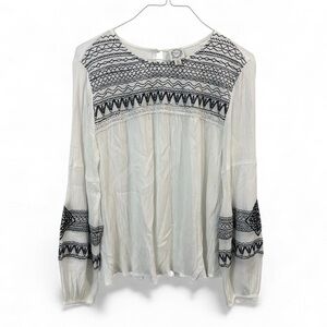 Blue Rain White Blouse with Black Embroidery